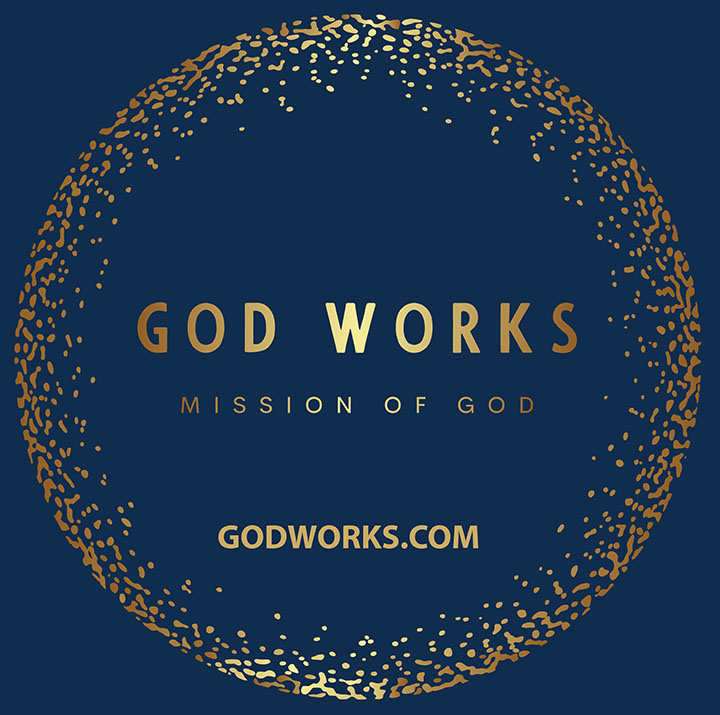 God Works Color with Background Round Small